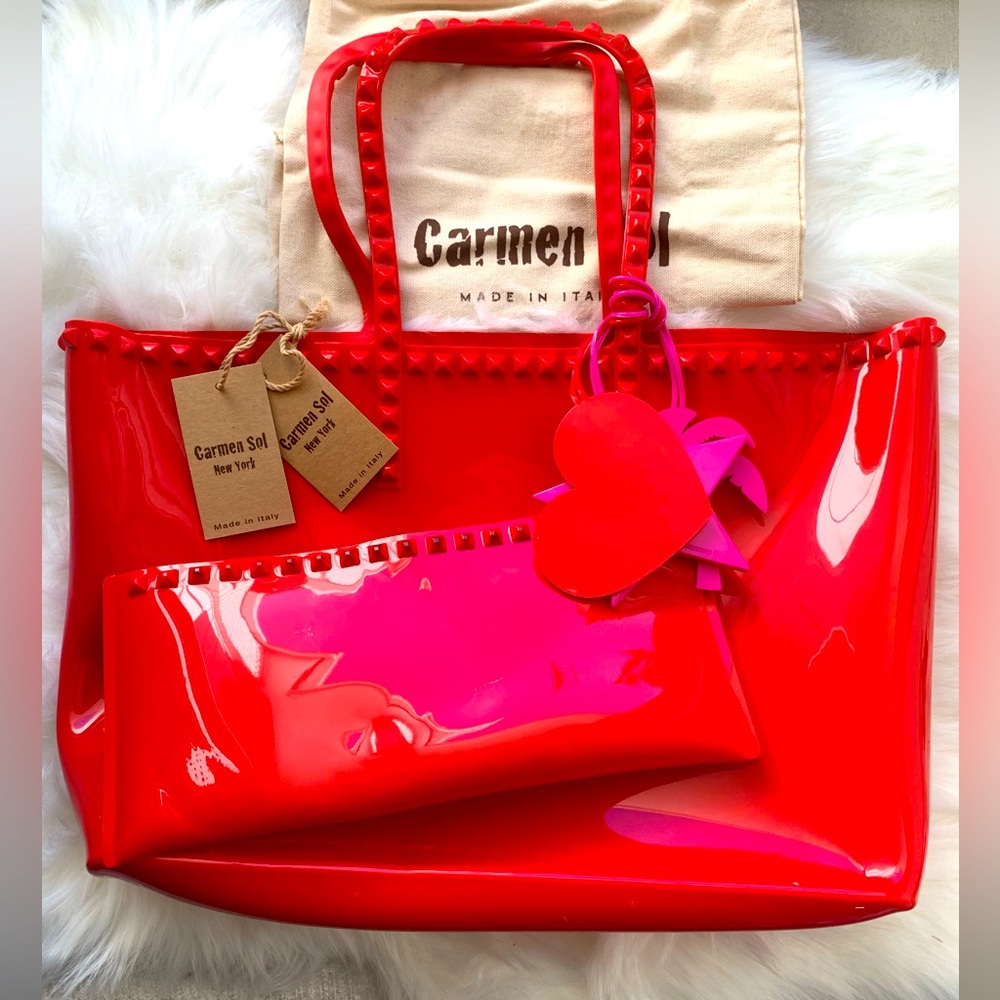Carmen Sol‎ Seba Large Red Tote Bag Purse and Large Wallet Combo